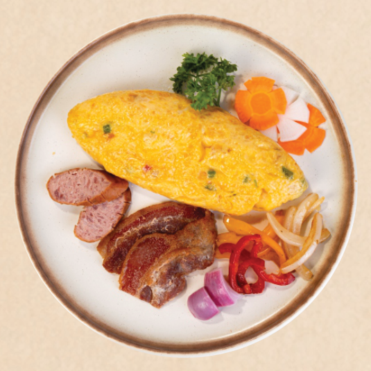 Omelette bacon & xúc xích