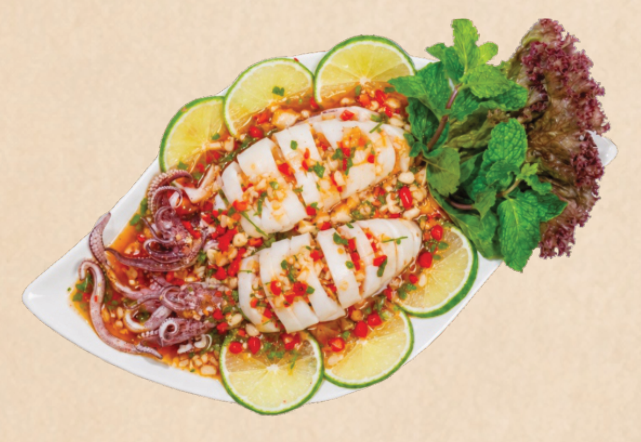 Mực lá hấp sốt Thái
